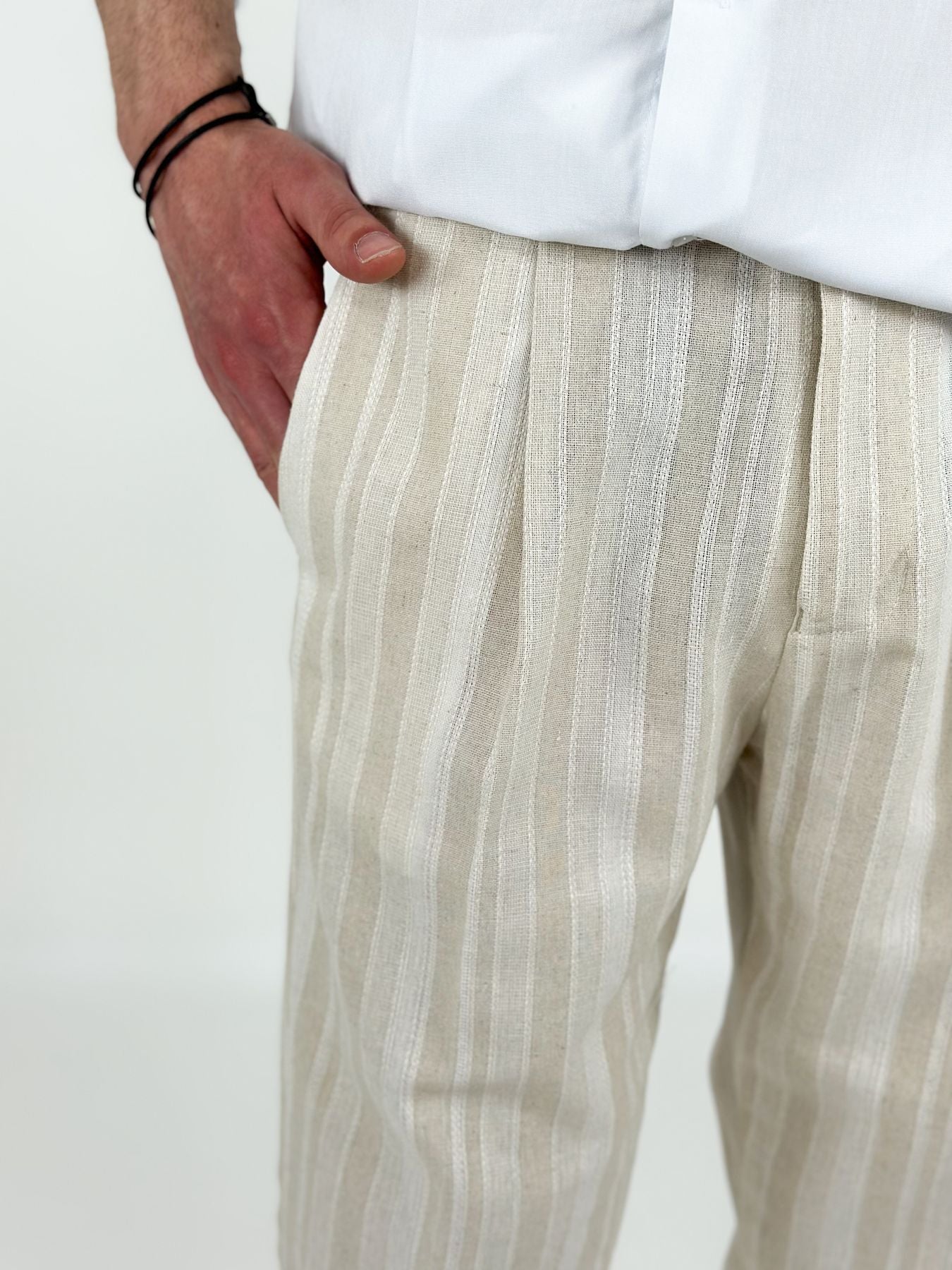 Pantalone Sorrento gessato in lino Over-D